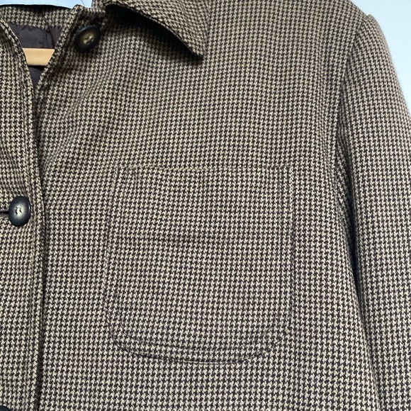Valerie Stevens Button down Blazer Barn Jacket Size M Brown check patch pockets - Picture 4 of 13